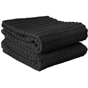 Ritz Royale Collection Set van 2 theedoeken, 100% gekamd katoen, zeer absorberend, oversized, 71,1 x 45,7 cm, effen zwart