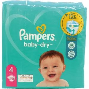 Pampers Baby Dry babyluiers, maat 4, 9-14 kg, 30 stuks, volledig lekvrij tot 12 uur.