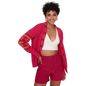 Trendyol Cardigan en tricot à col en V standard pour femme, fuchsia, S