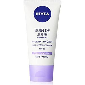 NIVEA Essentials 24 uur hydraterende + rustgevende dagverzorging (1 x 50 ml), vochtinbrengende crème voor gezicht en lichaam, verzorging voor dames en heren met druivenpitten en zoethout
