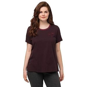 Ulla Popken Wiith Chest Embroidery T-shirt pour femme, Cerise noire, 48-50/grande taille