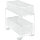 WENKO Gioma Laderek, hoogwaardige organizer met 2 etages, uittrekbare manden voor keukenkast of werkblad, keukenrek, gepoedercoat metaal, 35 x 33,5 x 18,5 cm, wit