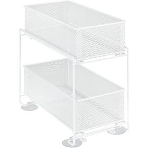 WENKO Gioma Laderek, premium organizer met 2 verdiepingen en uittrekbare manden voor keukenkast of werkblad, keukenrek, gepoedercoat metaal, 35 x 33,5 x 18,5 cm, wit