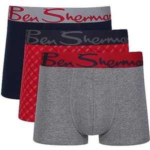 Ben Sherman Ben Sherman Boxershorts voor heren in grijs/rood/marineblauw | Zacht aanvoelende katoenen onderbroek met elastische tailleband getailleerde boxershorts heren, grijs/rood/marineblauw