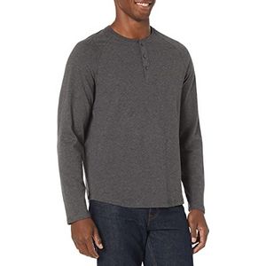 Amazon Essentials Henley overhemd met lange mouwen voor heren, klassieke pasvorm (verkrijgbaar in extra grote maat), antraciet gemêleerd, maat L