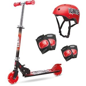 MONDO 25556 Toys-Flow Combo Set Scooter 2 Wielen Flash LED | Helm & protectoren INCLUDED-25556, rood