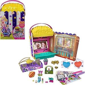 Polly Pocket GVC96, Un-Boxen Speelset Popcorndoos met Bioscoopavontuur, 20 Accessoires Inclusief 2 Micropoppen en 3 Minisnacks, Cadeau voor kinderen vanaf 4 Jaar