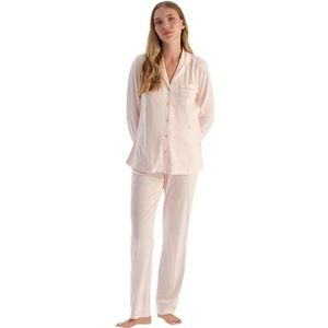 Dagi Striped Combed Modal Shirt Broeken Pajama Set Pyjama Dames, Lichtroze