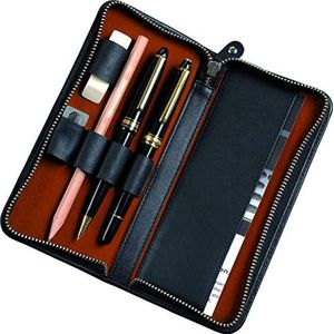 Alassio 2638 Echt lederen etui voor 3 pennen en accessoires, zwart, 17,5 x 8 x 2,5 cm, modern, zwart., Modern