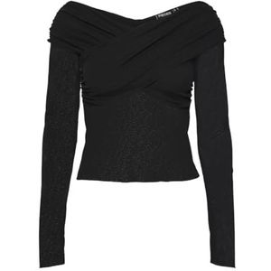 PIECES Pckali Ls Mesh Top T-shirt met lange mouwen voor dames, zwart.