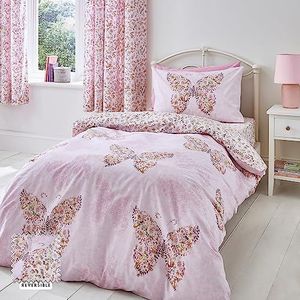 Catherine Lansfield Omkeerbare beddengoedset met dekbedovertrek en kussensloop, betoverd vlindermotief, roze