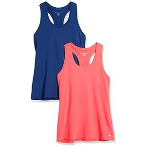 Amazon Essentials Lot de 2 débardeurs Tech Stretch grande taille à dos nageur pour femmes, bleu/rose corail, taille S