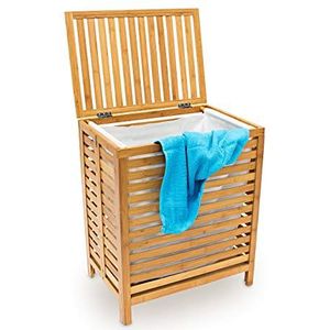 Relaxdays Wasmand - Houten was mand - Bamboe hout - 100 liter met deksel - 60x50,5x35,5HBD