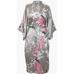 Kimono lange jurk 16 kleuren premium pauw bruidsmeisje vrouwen cadeau, grijs.