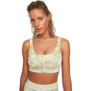 Trendyol Canvas de Jouy bikinitop voor dames, met ritssluiting en details, Groen