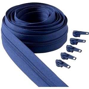 IPEA Ritssluiting blauwe doorlopende ketting 5 meter + 15 metalen ritslopers - Made in Italy - ketting maat #5 - nylon scharnieren - ritssluiting - op maat te snijden per meter - breedte 30