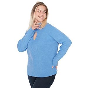 Trendyol Effen trui met opstaande kraag in grote maten voor dames, blauw, 5XL oversized, Blauw