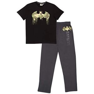 DC Comics Batman Camo Drip Logo Heren Long Pyjamaset | Official Merchandise | PJs, Superheld nachtkleding, cadeau-idee voor mannen, zwart.