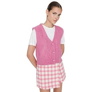 TRENDYOL Pull tricoté pour femme avec col en V, Rose, S