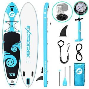 Exprotrek Stand Up Paddling Board, opblaasbaar SUP-board, stand-up paddleboard, 6 inch dik, voor alle moeilijkheidsgraden, met aluminium peddel en complete accessoires, max. 150 kg