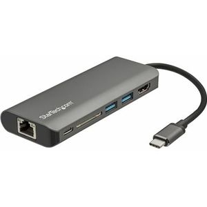 StarTech.com USB C Multiport Adapter - USB-C naar HDMI 4K reisstation, 3x USB 3.0 hub, SD/SDHC, GbE, 60 W PD 3.0 Pass-Through - Mini Hub USB-C USB Type-C/Thunderbolt 3 (DKT30CSDHPD3)