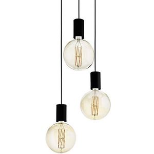 EGLO Pozueta hanglamp met 3 lampen, vintage, moderne industriële stalen hanglamp in zwart, eettafellamp, woonkamerlamp, hangend, met E27-fitting, Ø 34 cm,Zilver