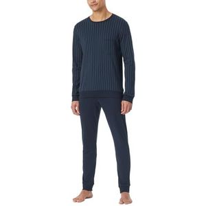 Schiesser Lange pyjama van warm katoen, interlock, dunne pyjamaset voor heren, Nachtblauw 182025