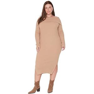 TRENDYOL Trendyol Midijurk voor dames, met vierkante hals, bodycon-jurk, 1 stuk, Kameel.