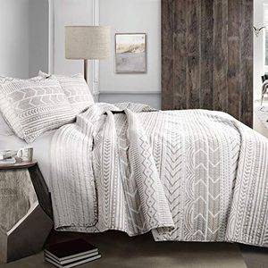 Lush Decor, Hygge Geo beddengoedset, 3-delig, taupe / wit