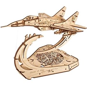 UGEARS houten vliegtuigmodellen - The Ghost of Kyiv Oekraïense straaljagermodelset met beweegbare rolroeren, vleugelkleppen en staartroeren - MiG-29 schaalmodel voor militaire vliegtuigen - 3D-puzzels