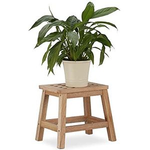 Relaxdays Houten opstapkruk van natuurlijk hout, lage kruk voor potten, 25,5 x 29,5 x 22 cm, naturel