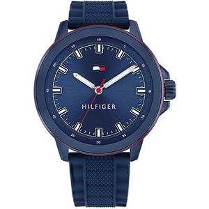 Tommy Hilfiger Heren analoog kwarts horloge met blauwe siliconen band - 1792022, marine militair, armband, Militaire marine, armband