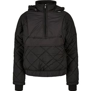 Urban Classics Winterjas om aan te trekken, winddicht, met ritssluiting, capuchon en siervoering, ruitpatroon, maten XS tot 5XL, zwart.