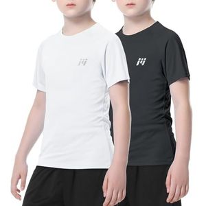 MEETWEE Rash Guard Maillot de bain à manches courtes pour enfant Protection UV UPF 50 + Séchage rapide, Noir/blanc, 10 Jahre