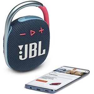 JBL Clip 4 draagbare Bluetooth luidspreker in blauw/roze ; IP67 waterbestendig en stofdicht, met karabijnhaak