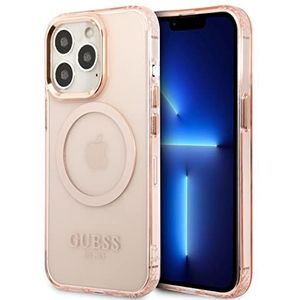 Guess Beschermhoes voor iPhone 13 Pro, in wit/goud, compatibel met Magsafe, krasbestendig, comfortabel en duurzaam, met toegankelijke poorten, schokdemping en signatuur logo