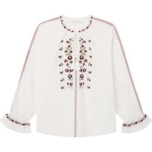 SPRINGFIELD Blouse à manches longues avec broderie florale et élastique pour femme, Imprimé grillé, 36