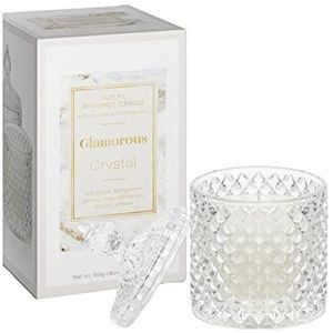 Dekohelden24 Glamorous Crystal Geurkaars in decoratief wit glas rode appel, bergamot, pioenroos/roze, kruidnagel, suède en barnsteen, afmetingen: H/Ø 14 x 8 cm, 180 g, kristal, gram