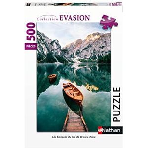 Puzzles Nathan - Puzzel met 500 stukjes, de boten van het meer de Braies, Italië volwassenen, 4005556872893