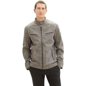 TOM TAILOR Fluwelen bikerjack voor heren, 26306, Stone Grey Faux Leather, XXL, 26306 - Steengrijs kunstleer