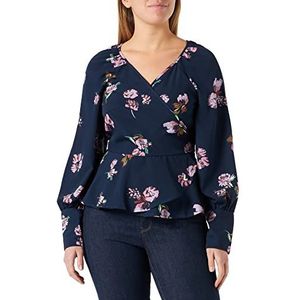 Vero Moda Curve Vmlydia Ls Wrap Top WVN Cur Damesblouse, Navy Blazer/Aop: lana, 52, Navy Blazer/op: Lana