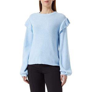 Vila Viril O-hals Flounce Top Noos Sweater Dames, Kentucky Blue - Details: Melange