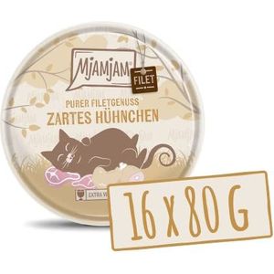 MjAMjAM - Hoogwaardig natvoer voor katten - kipfilet 80 g, 16 stuks (16 x 80 g), natuurlijk met veel vlees