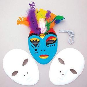 Baker Ross 6 stuks blanco kunststof maskers E1144 – versier je eigen masker is het ideale accessoire voor Halloween-kostuums, verkleedpartijen, feestjes en meer, effen wit