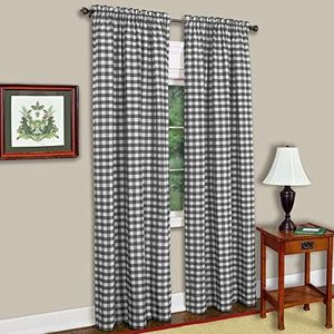 Achim Home Furnishings Single Panel Buffalo Check Window Curtain paneelgordijn, 42 x 63 inch, zwart/wit