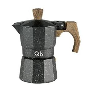 DORA di Q.b. by MOPITA Koffiezetapparaat, 1 kop van aluminium met handvat en knop in houtlook, soft-touch, guranition van siliconen, voor alle Cotture-platen, geen inductie, kleur ondoorzichtig, zwart en goud