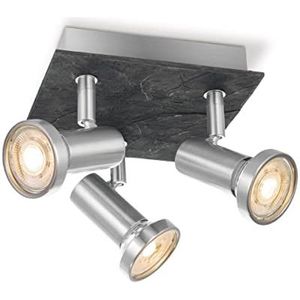 HSH Stone LED-plafondlamp, 4-lichts, draaibaar, GU10 5 Watt, dimbaar, van leisteen, warm wit, 3000 Kelvin
