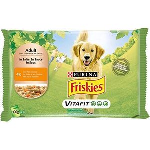Purina Friskies Bocconi nat hondenvoer in kip- en wortelsaus, 40 enveloppen à 100 g