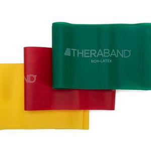 THERABAND Set weerstandsbanden voor oefeningen, fysiotherapie, training/fitnessstudio, krachttraining thuis, geel, rood en groen, licht