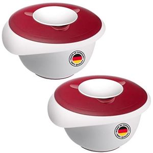 Westmark Set van 2 mengkommen van kunststof met tweedelig deksel 3,5 liter met schenktuit wit/rood 315522E3